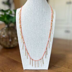 gorjana Orange Beaded Long Necklace with Gold Fringe Bars Fiesta Fun MSRP $68